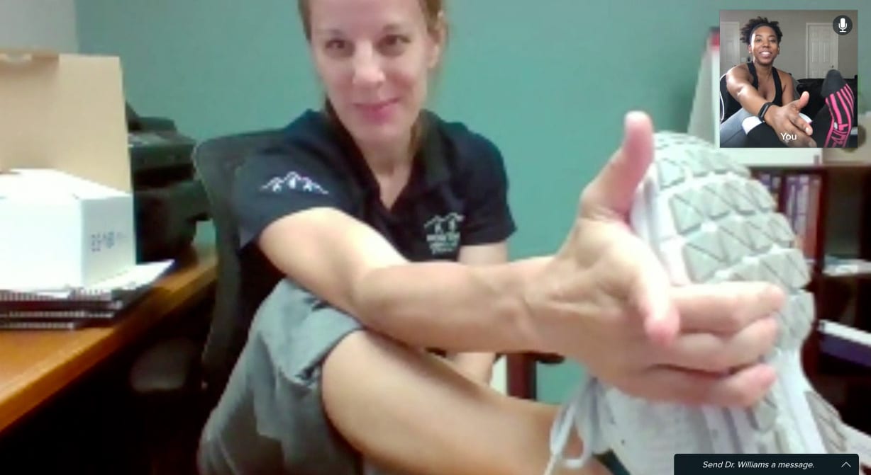 screen shot from telehealth physical therapy visit for sprained ankle