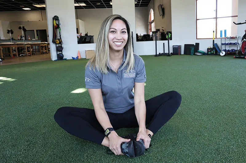 Lindsey Fonacier, PT, DPT demonstrating the butterfly pose.