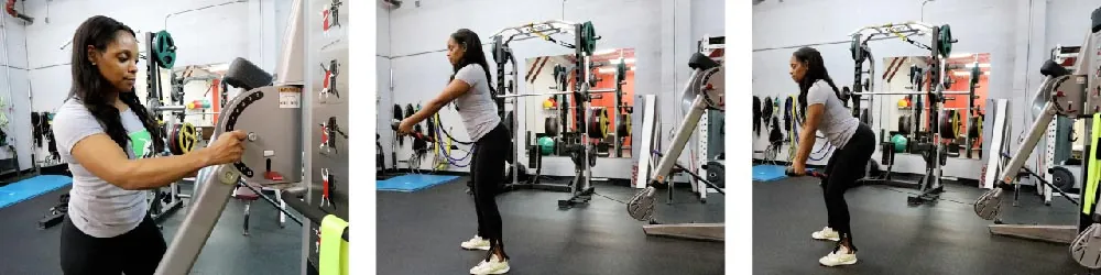 Certified trainer, Taryn Woods demonstrating cable pull through exercises.